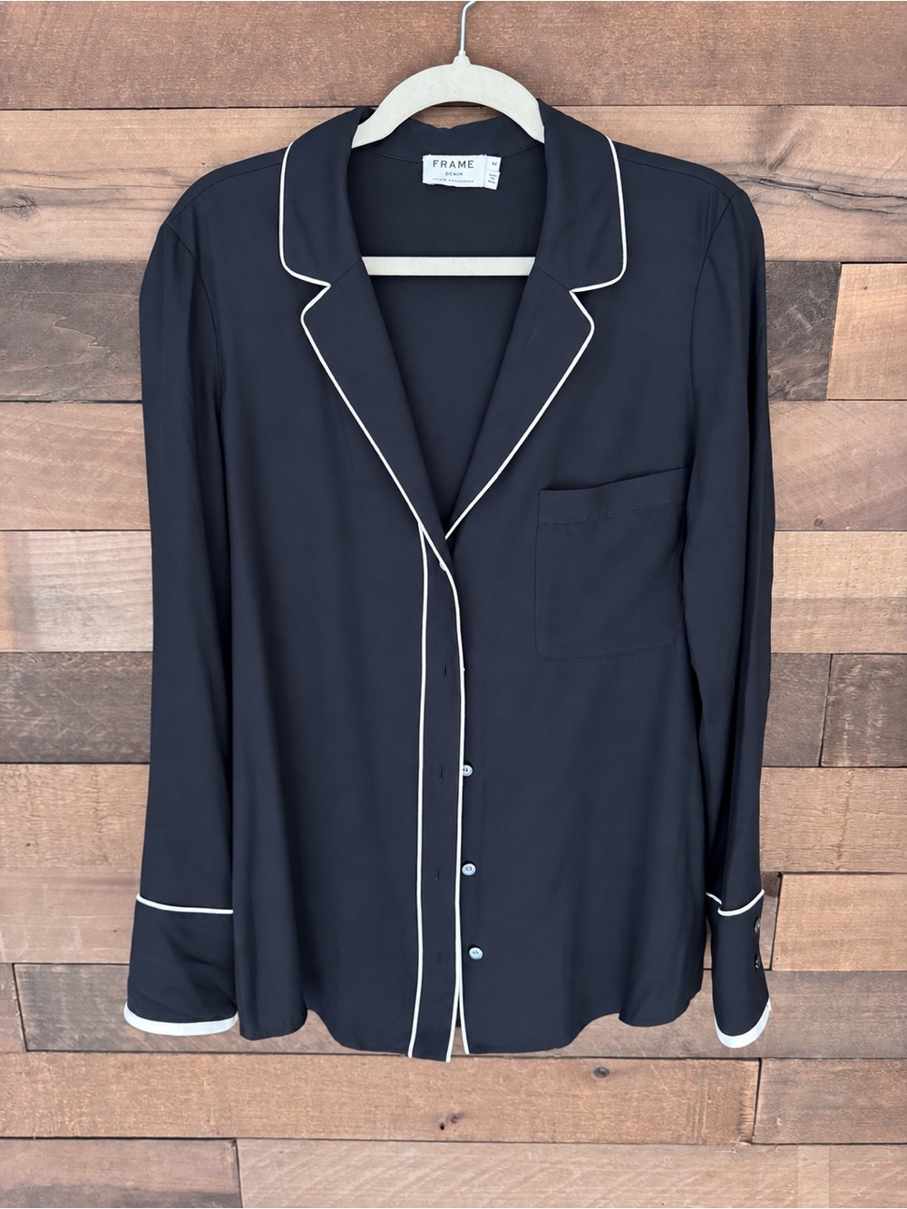 Frame Denim Black Silk Pajama-Style Shirt
